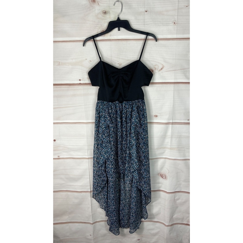 BCBGeneration Dress Womens 8 Blue Black Hi Low Cut Out Sleeveless Fit And Flare
